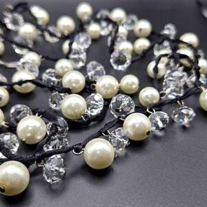 Vintage VCLM Nordstrom 2-Strand Faux Pearl and Faceted‎ Glass 40" Cord Necklace